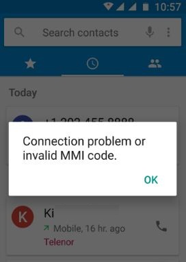 connection problem or Invalid MMI code android