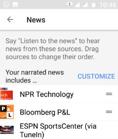 customize news in Google Assistant settings