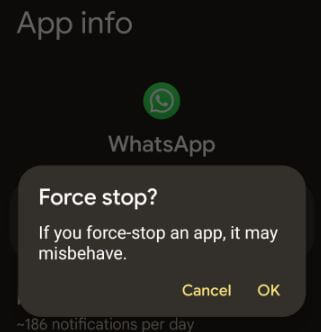 force stop WhatsApp on Android