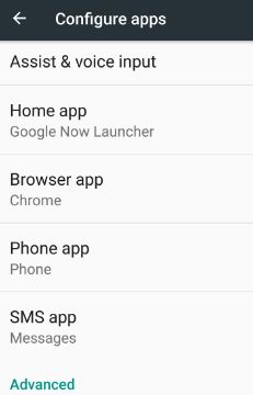 By default set apps on nougat 7.0 phone