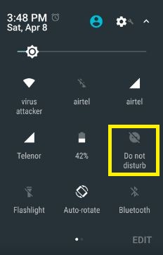 Do not disturb mode settings in status bar