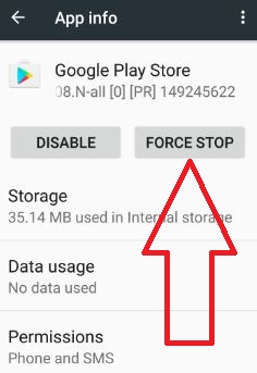 Force stop Google Play Store to fix error 923 code