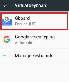 Gboard settings in virtual keyboard settings