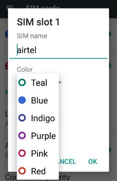 How to change SIM name and color in android nougat