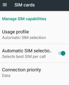 Manage SIM capabilities in android phone