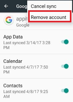 Remove Google account to fix error 927