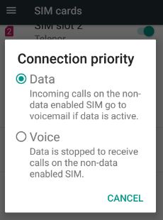 SIM connection priority as data or voice