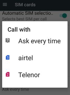 Set SIM call settings when calling someone