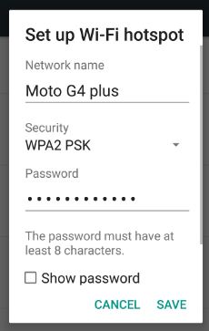Set up wi-fi hotspot settings nougat phone 7.0