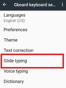 Tap Glide typing in Gboard keyboard settings