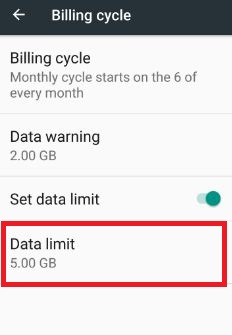 Tap data limit to set data usage limit