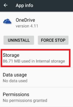 Tap storage in onedrive
