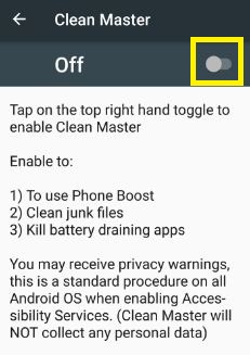 Turn off clean master android phone