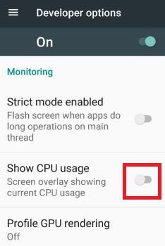 Turn off show CPU usage in android nougat