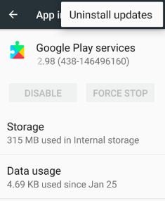 Uninstall Google Play Services udpate