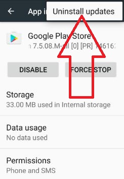 Uninstall Google play store update to fix error 120 code