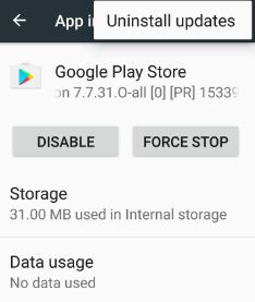 Uninstall updates of Google Play Store in android