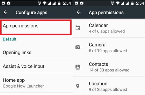 app permission settings in nougat 7.0 device