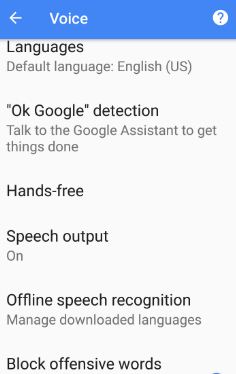 change Google voice settings nougat 7.0 device