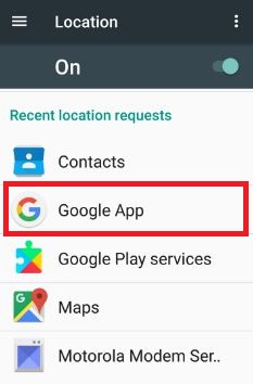 check Google app location permission