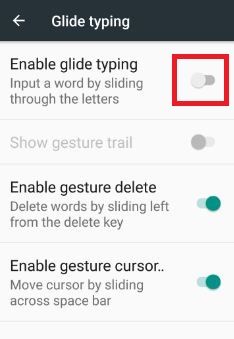 disable glide typing in android nougat