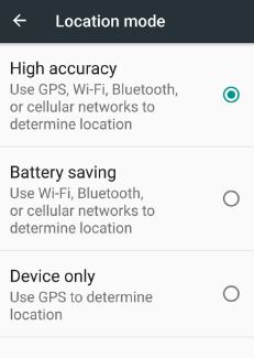 location mode in android phone