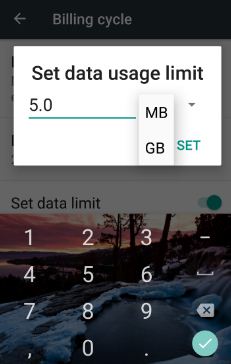 set data usage limit on android nougat