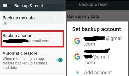 Backup account in android nougat