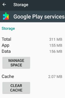 Clear cache of Google play services to fix error 413