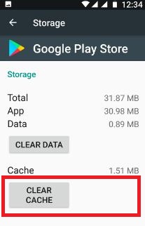 Clear the cache of Google Play store to fix error 110