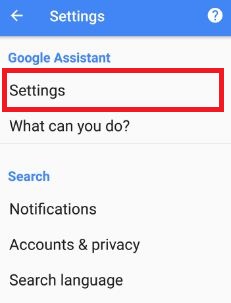 Google Assistant settings in android 7.0 nougat phone