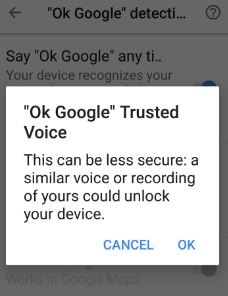 OK Google trusted voice settings in android nougat