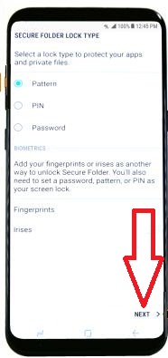 Secure fodler lock type on galaxy S8 phone