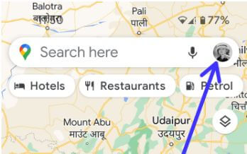 Tap on Profile icon in Google Map App Android