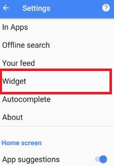 Tap widget under search section