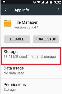 Touch storage under file manager