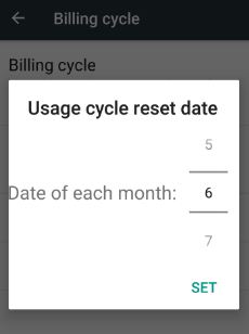 Usage cycle reset date on galaxy S8 device