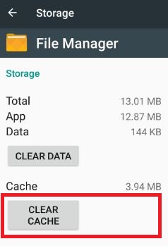 clear cache of file manager in android 7.0 device