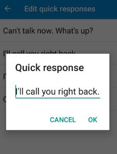 send quick responses of call on android phone