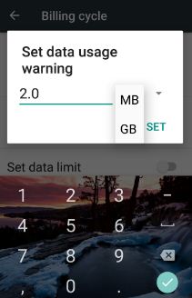 set data usage warning on Samsung galaxy S8 device
