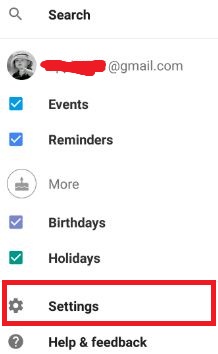 settings in calendar event in android
