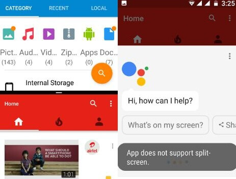 split screen not working android nougat 7.0