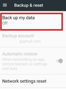 tap on Back up my data in android