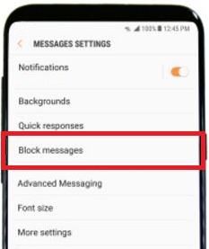 Block messages settings on galaxy S8