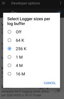 Change logger buffer sizes on Google pixel & pixel XL