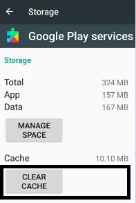 Clear cache of Google play services to fix error android