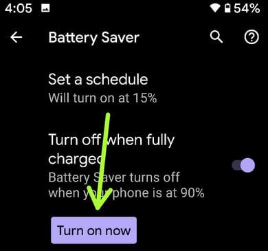 Enable Battery Saver Mode to extend battery life on Google Pixel XL