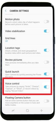 Enable camera voice control on galaxy S8