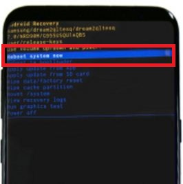 Reboot system now on Samsung galaxy S8 phone