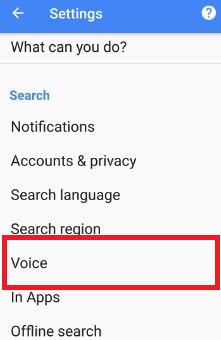 Tap voice under search section on moto G4 plus device